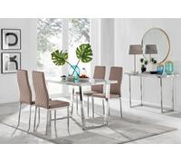 Furniturebox Uk Kylo White Marble Effect Dining Table & 4 Cappuccino Milan Chrome Leg Chairs