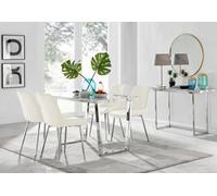 Furniturebox Uk Kylo White Marble Effect Dining Table & 4 Cream Pesaro Silver Leg Chairs