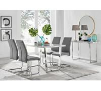 Furniturebox Uk Kylo White Marble Effect Dining Table & 4 Grey Lorenzo Chairs