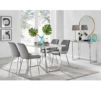 Furniturebox Uk Kylo White Marble Effect Dining Table & 4 Grey Pesaro Silver Chairs
