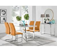 Furniturebox Uk Kylo White Marble Effect Dining Table & 4 Mustard Lorenzo Chairs