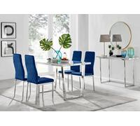 Furniturebox Uk Kylo White Marble Effect Dining Table & 4 Navy Velvet Milan Chairs