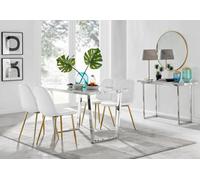 Furniturebox Uk Kylo White Marble Effect Dining Table & 4 White Corona Gold Leg Chairs