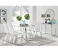 Furniturebox Uk Kylo White Marble Effect Dining Table & 4 White Isco Chairs