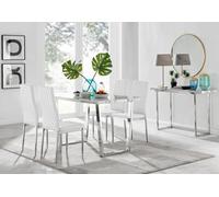 Furniturebox Uk Kylo White Marble Effect Dining Table & 4 White Milan Chrome Leg Chairs