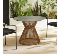 Furniturebox Uk Lanai Beige Rattan & Black Round Garden Dining Table