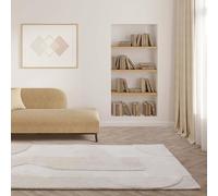 Furniturebox UK Large Area Rug 160 x 2300cm - 'Rift' Cream Neutral Carved Arch Pattern Soft Modern Living Room Rug For Lounge Bedroom Dining Room