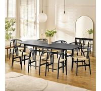 Furniturebox Uk Leif Black Wood Rectangular Extending Table & 8 Caia Black Wishbone Dining Chairs