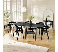 Furniturebox Uk Leif Black Wooden Rectangular Extending Table & 6 Masa Black Dining Chairs