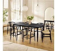 Furniturebox Uk Leif Wood Rectangular Extending Table & 6 Caia Black Wishbone Oak Dining Chairs