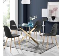Furniturebox Uk Leonardo 4 Gold Dining Table And 4 Black Corona Gold Leg Chairs