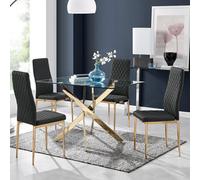 Furniturebox Uk Leonardo 4 Gold Dining Table And 4 Black Gold Leg Milan Chairs