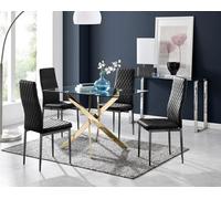 Furniturebox Uk Leonardo 4 Gold Dining Table And 4 Black Velvet Milan Black Leg Chairs