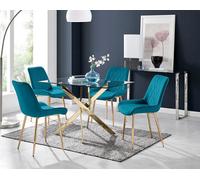 Leonardo Dining Table With Four Pesaro Gold Leg Chairs - Blue