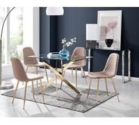 Furniturebox Uk Leonardo 4 Gold Dining Table And 4 Cappuccino Corona Gold Leg Chairs