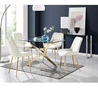 Furniturebox Uk Leonardo 4 Gold Dining Table And 4 Cream Pesaro Gold Leg Chairs