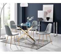 Leonardo Dining Table With Four Corona Gold Leg Chairs - Grey