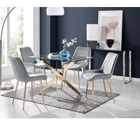 Furniturebox Uk Leonardo 4 Gold Dining Table And 4 Grey Pesaro Gold Leg Chairs