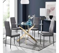 Furniturebox Uk Leonardo 4 Gold Dining Table And 4 Grey Velvet Milan Black Leg Chairs