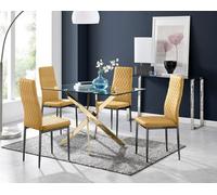 Furniturebox Uk Leonardo 4 Gold Dining Table And 4 Mustard Velvet Milan Black Leg Chairs