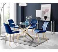 Furniturebox Uk Leonardo 4 Gold Dining Table And 4 Navy Pesaro Gold Leg Chairs