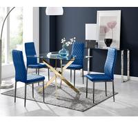 Furniturebox Uk Leonardo 4 Gold Dining Table And 4 Navy Velvet Milan Black Leg Chairs