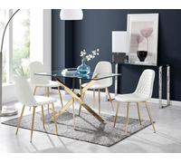 Furniturebox Uk Leonardo 4 Gold Dining Table And 4 White Corona Gold Leg Chairs