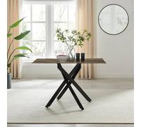 FurnitureboxUK Leonardo 4-Seater Dining Table With Marble Effect Glass Top & Black Metal Legs in Dark Brown FurnitureboxUK Dark Brown