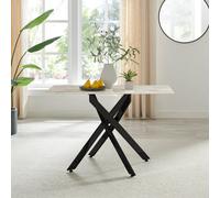 Furniturebox Uk Leonardo 4-Seater Dining Table With White Glass Marble Effect Top And Black Legs