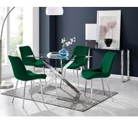 Furniturebox Uk Leonardo 4 Table And 4 Green Pesaro Silver Leg Chairs