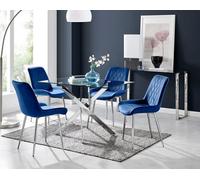 Furniturebox Uk Leonardo 4 Table And 4 Navy Pesaro Silver Leg Chairs