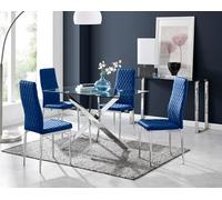 Furniturebox Uk Leonardo 4 Table And 4 Navy Velvet Milan Chairs