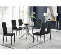 Furniturebox Uk Leonardo 6 Dining Table And 6 Black Velvet Milan Black Leg Chairs