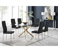 Furniturebox Uk Leonardo 6 Gold Dining Table And 6 Black Milan Chairs