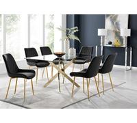 Furniturebox Uk Leonardo 6 Gold Dining Table And 6 Black Pesaro Gold Leg Chairs