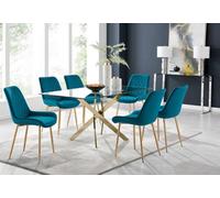 Furniturebox Uk Leonardo 6 Gold Dining Table And 6 Blue Pesaro Gold Leg Chairs