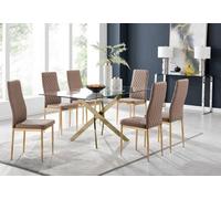 Furniturebox Uk Leonardo 6 Gold Dining Table And 6 Cappuccino Gold Leg Milan Chairs