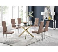 Furniturebox Uk Leonardo 6 Gold Dining Table And 6 Cappuccino Milan Chairs