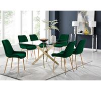 Furniturebox Uk Leonardo 6 Gold Dining Table And 6 Green Pesaro Gold Leg Chairs