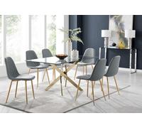 Furniturebox Uk Leonardo 6 Gold Dining Table And 6 Grey Corona Gold Leg Chairs