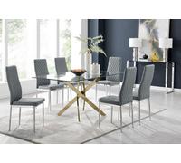 Furniturebox Uk Leonardo 6 Gold Dining Table And 6 Grey Milan Chairs