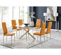 Furniturebox Uk Leonardo 6 Gold Dining Table And 6 Mustard Milan Chairs