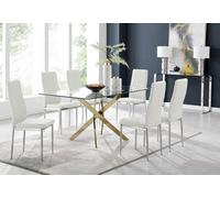 Furniturebox Uk Leonardo 6 Gold Dining Table And 6 White Milan Chairs