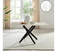 Furniturebox Uk Leonardo 6-Seater Dining Table With White Glass Marble Effect Top And Black Legs