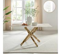 Furniturebox Uk Leonardo 6-Seater Dining Table With White Glass Marble Effect Top And Gold Legs