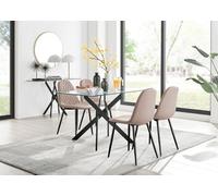 Furniturebox Uk Leonardo Black Leg Glass Dining Table & 4 Cappuccino Corona Black Leg Chairs