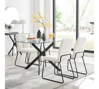 Furniturebox Uk Leonardo Black Leg Glass Dining Table & 4 Cream Halle Chairs