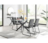 Furniturebox Uk Leonardo Black Leg Glass Dining Table & 4 Dark Grey Halle Chairs