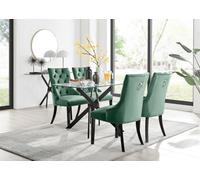 Furniturebox Uk Leonardo Black Leg Glass Dining Table & 4 Green Belgravia Black Leg Chairs