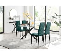 Furniturebox Uk Leonardo Black Leg Glass Dining Table & 4 Green Velvet Milan Black Leg Chairs